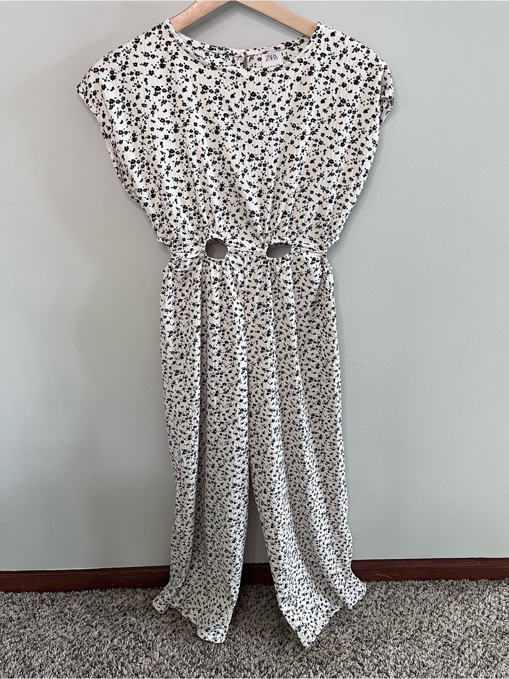 Zara Kids Girls Floral Cut-Out Wide Leg Jumpsuit Black White Size 14‎ 164cm